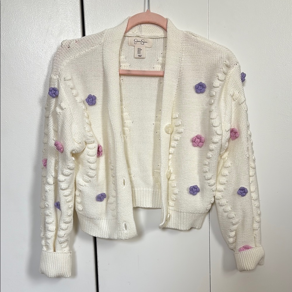 Jessica Simpson Cream and Purple Cardigan Sweater